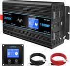 1500W Pure Sine Wave Inverter DC 12V AC 120V Double LCD Screen Remote Control Power Inverter 30W USB-C 4AC Outlets for RV, Home, Solar System