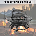 36 Inch Fire Pit with 2 Cooking Grills,Outdoor Wood Burning BBQ Firepit with Lid, 3-in-1 Outdoor Fire Pit for Backyard Deck Bonfire Patio Picnic(Black)