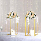 Cylinder Stands for Parties & Plants,2pcs Gold Square Wedding Flower Pedestal Stands for Centerpieces, 15.7 inch