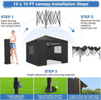 COBIZI Canopy Tent, 10x10 Pop Up Canopy Tent with Sidewalls and Roll-up Ventilated Windows with Mosquito net, Ez Outdoor Commercial Instant Gazebo Tent for Party Waterproof with Carrybag
