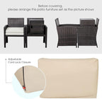 Tangkula 3 Pieces Outdoor Wicker Conversation Set with Waterproof Cover, 2 Patio PE Rattan Cushioned Chairs with Side Storage Table, Suitable for Front Porch, Balcony, Garden, Poolside (White)