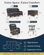 HILLGA Luxury Patio Furniture Set with 6-inch Thick Cushion, Outdoor Couch and High Back Swivel Rocker Patio Chairs, 6PCS Wicker Conversation Set for Deck Yard and Poolside, Dark Grey (V2)