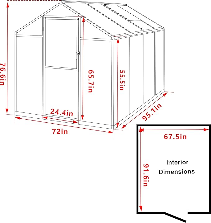 BlueWish 6x8FT Greenhouse, Walk-in Green House with Adjustable Vents, Rivet Structure, Greenhouses for Outdoors with Polycarbonate, Aluminum Heavy Duty Greenhouse Kit for Garden, Gray