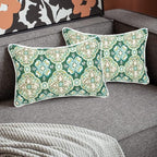 FUNHOME Indoor Outdoor Lumbar Pillow Covers ONLY, No Insert! Water-Repellent Patio Lumbar Cases 12” x 20”, Decorative Throw Pillowcase Shell for Couch Garden Furniture Use -Green Medal