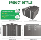 10x12 FT Outdoor Storage Shed, Large Metal Garden Shed with Double Door Two Window Waterproof Tool Shed for Backyard Patio Lawn Poolside, Grey