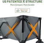 Timber Ridge 51.2'' Extended Collapsible Wagon Cart, 500LBS Heavy Duty Foldable Utility Wagon with Adjustable Handle, 400L Capacity Portable Cart with Cargo Net for Camping Sports Shopping-Grey