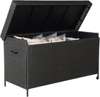 Grand patio 170 Gallon Storage Box, Dark Brown PE Wicker, Minimalist Style, Water Resistant, Flip Top, Smooth Wheels, for Patio Furniture Cushions, Garden Tools, Pool Accessories
