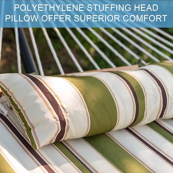 Lazy Daze Hammocks 12FT Quilted Fabric Hammock with Pillow, Double 2 Person Hammock with Spreader Bar for Outdoor Outside Patio Garden Yard Pool Beach QFH014