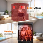 Smartmak Two Person Portable Far Infrared Sauna with 660nm Red Light Therapy Lamp, X-Large Sauna Box, 6 Heaters, Full Size Indoor SPA Room for Home Relaxaion, Remote Control, 2 Big Folding Chairs