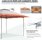 EAGLE PEAK 13x13 Straight Leg Pop Up Canopy Tent Instant Outdoor Canopy Easy Single Person Set up Folding Shelter w/Auto Extending Eaves 169 Square Feet of Shade (Orange)