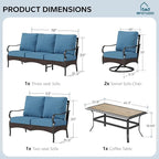 MFSTUDIO 5 PCS Outdoor Patio Furniture Set, Metal Outdoor Conversation Set, Rattan Wicker Patio Sectional Sofa Set with 2 x Swivel Single Sofa, 2-Seat and 3-Seat Sofa, 1 x Coffee Table, Navy Blue