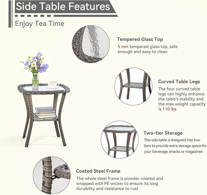 5 Piece Patio Furniture Wicker Conversation Set, 2 Swivel Chairs, 2 Ottomans with 1 Side Table, for Outdoors, Backyard, Deck, Navy