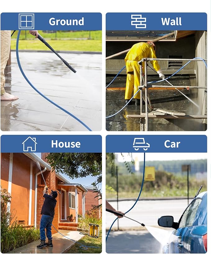 Pressure Washer Hose 100FT 3/8" for Cold and Hot Water 212°F, with Swivel Quick Connect, 4500PSI Kink Resistant Grade Steel Wire Braided, Power Washer Hose With 2pcs M22-14mm Adapter