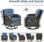 3 Pieces Patio Furniture Set, Outdoor Swivel Rocking Chair Set of 2 with Side Table - 360° Swivel, Thick Cushions, All-Weather Bistro Set for Deck, Porch, Pool(Navy, Grey Full-Weave Rattan)