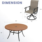 VICLLAX 7 Pieces Outdoor Dining Set, Patio Furniture Set of 6 Patio Swivel Dining Chairs and 50" Patio Round Table, Mixed Brown Chairs & Walnut Tabletop