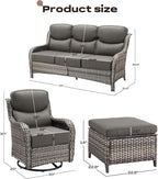 Rilyson Wicker Outdoor Patio Furniture Set - 7 Piece Patio Conversation Sets with Swivel Rocker Chairs, Ottomans and Sofa, 6 inch Cushions, Waterproof Wicker, for Porch Deck Mixed Grey/Grey
