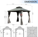 Domi 8’ X 8’ Hardtop Gazebo Canopy with Netting & Curtains, Outdoor Gazebo with Galvanized Steel Double Roof for Patio Lawn and Garden, Gray