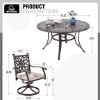 MFSTUDIO Retro Cast Aluminum Patio Dining Set with 6 Swivel & Rock Chair and 1 54" Round Outdoor Dining Table, Outdoor Table and Chairs Set of 6