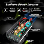 2500 Watt Inverter with LCD Display & Remote Control 12V DC to 110V/120V AC Converter Peak Power 5000W Car Inverter with 4 Sockets & 4 USB Ports for RV Truck Camping Off-Grid Solar System