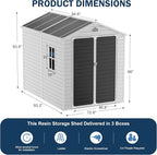 CDCASA 8x6 FT Resin Storage Shed, Large Waterproof Outdoor Sheds with Floor & Lockable Door & Vents, Outside Plastic Tool Shed for Backyard, Patio, Poolside, Cabinet