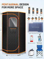 Portable Steam Sauna for Home, Portable Sauna Box Full Body for Home with 9 Adjustable Heat Levels, Steam Sauna with 3L 1500W Steamer, Folding Chair, 99 Minute Timer