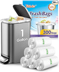 Teivio 1 Gallon 300 Counts Strong Clear Trash Bags Garbage Bags,Mini Waste Basket Liners,Tiny Bathroom Trash Can Bin Liners,Small Plastic Bags for Home Office Kitchen Car Bedroom Dog waste Baby Diaper