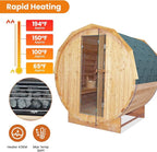 Outdoor Traditional Steam Sauna Barrel Sauna, 4 Person Outdoor Sauna 4.5KW/240V Stove Heater, Finnish Carbonized Spruce with Wooden Barrel, Spoon, Sauna Stone, LED Light - 59 * 70.9 * 75.9 in