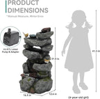 31.5" H Multi-Tier Rock Outdoor Water Fountain with LED Lights and Pump, Garden Fountain Waterfall for Patio, Porch, or Yard