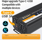 1000W Pure Sine Wave Inverter (2000W Peak), 12V/24V Auto-Detect, 50Hz/60Hz Switchable, LCD Display, Type-C Fast Charging, Silent Design, Overload & Overheat Protection for RV, Home (Black-1000W)