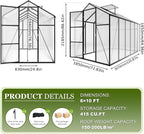 7.2FT High 6*10.2FT Greenhouse for Outdoors,Polycarbonate Greenhouse with Stronger Wind Protection and Roof Vent,Walk-in Large Aluminum Sunroom Winter Proof,Black