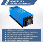 ZLPOWER 6000W 24V DC Pure Sine Wave Inverter, 18000W Peak, 120V/240V AC Split Phase Output with Battery Charger, LCD Display, Off-Grid Low Frequency Inverter for Home RV Camping (6000W)
