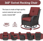 Wicker Outdoor Conversation Set-6 Pieces Outdoor Wicker High Back Couch with Swivel Rocker Chairs Patio Furniture for Deck Poolside Backyard-Brown/Red