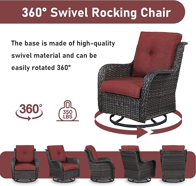 4 Piece Patio Furniture-with 50,000 BTU Gas Propane Fire Pit Table Outdoor Patio Furniture with Swivel Rocker Chairs,Outdoor Couch
