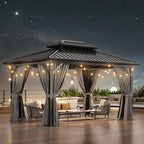 Aoxun 10' X 14' Hardtop Gazebo, Aluminum Metal Outdoor Gazebo with Galvanized Steel Double Roof, Permanent Patio Pavilion with Breathable Netting and Curtains for Dining, Wedding, Party