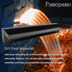 Pond Waterfall Spillway Pool Fountain Water Feature, Black Stainless Steel Outdoor Fountains, Swimming Pool Water Flow Waterfalls Kit for Garden Patio Ponds-35.4"x7.8"x3.9"(NO Light)