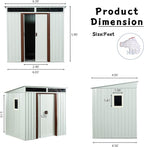 Favfurish 6×5 FT Outdoor Galvanized Metal Storage Shed Large Garden Sheds W/Sliding Doors and Padlock,Rust and Waterproof,with Window and Punched Vents,Tool-Sheds for Backyard,Lawn,White