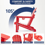 Folding Adirondack Chair, HDPE Outdoor Texture Lawn Chair with Reclining Back, Cup and Phone Holder - Comfortable Firepit Chair Weather Resistant for Patio or Backyard (Red, Set of 1)