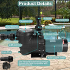 2 HP Pool Pump 110 V/220 V Swimming Pool Pump 6840 GPH In/Above Ground Pool Pumps 1500 W Powerful Self Primming Pump for Residential/Commercial Pool, Spas and Hot Tubs, Landscape Fountain