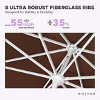 Midtown Umbrellas The Swilt 10 Feet Patio Umbrella in Sunbrella Bay Brown Acrylic Fabric - Fiberglass Ribs, Auto-Tilt Aluminum Frame For Backyard, Deck, Garden, Pool - White Pole
