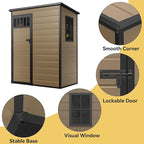 DWVO 5x3FT Outdoor Storage Shed with Fence-Style and Side Windows, Floor, Lockable Doors, Plastic Storage for Backyard and Garden, Brown