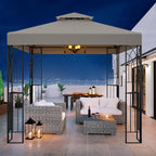 COOS BAY 8x8 Outdoor Patio Gazebo with Corner Shelves, Two-Tier Soft Top Canopy for Backyard, Lawn, Deck and Garden, Beige