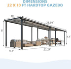 AECOJOY 22' x 10' Gazebo for Patio, Large Wall-Mounted Hard Top Lean-to Gazebo Pergola with Roof 10' x 22' on Clearance, Heavy Duty Patio Awnings for Decks, Backyard