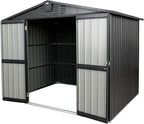 8.2x6.2ft Outdoor Storage Shed, Galvanized Steel Garden Shed with Gable Roof, Lockable Double Doors and 32 Air Vents, Large Utility Tool Storage for Backyard Patio