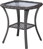 Outdoor Side Tables for Patio, Wicker/Rattan End Tables, Outdoor Wicker Side Table, Grey Rattan Glass Top Patio Side Table