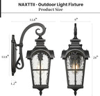 Outdoor Wall Lamps Aluminum Outside Light Fixtures for House 24 Inch Height Large Size Exterior Porch Lights Wall Mount with Water Ripple Glass Black Finish