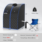 Giantex Portable Steam Sauna, Personal Therapeutic Sauna for Detox, Temperature & Timer Adjustable, 800W Sauna Box Spa w/Chair, 3L Steamer,Massage Roller,Mat,Remote Control, Home Sauna Tent (Black)