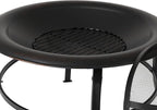 Fire Sense 62237 Fire Pit Tokia Steel Wood Burning Lightweight Portable Outdoor Firepit Rounded Lip & Curved Legs Included Wood Grate & Screen Lift Tool - 30" Round - Black