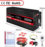 JIGUUN Pure sine Wave Inverter 3000W, 12V to 110V Power Inverter Converter with 4 AC sockets, USB Output and LED Display for RV Camping Emergency Household appliances (3000WPRO)
