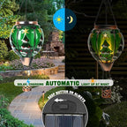 Solar Powered Hot Air Balloon Lantern - Christmas Tree Glass Lantern, Simulated Flickering & Dancing Flame, Outdoor Hanging Yard Light Waterproof IP65 for Patio Lawn Porch New Year Decor Gift