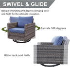HUMMUH Patio Swivel Chairs Set of 2,PE Wicker Outdoor Rocker Chairs Bistro Set Porch Balcony Furniture with Cushions